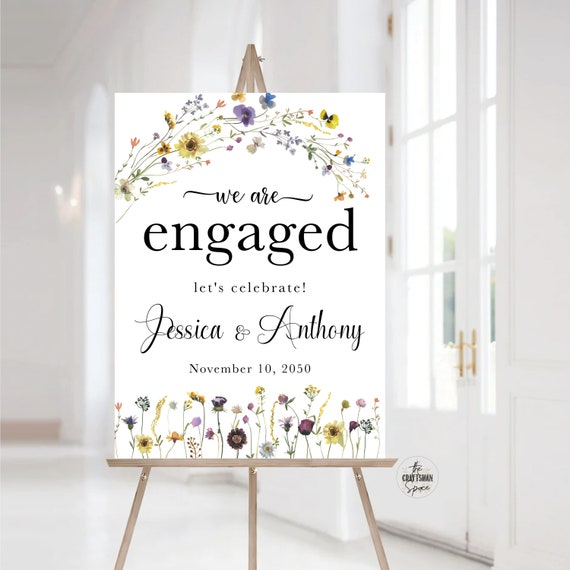 Wildflower Engagement welcome sign, We are engaged sign, Engagement party Decor, Wedding welcome sign, Rustic Engagement Decor, SFS1