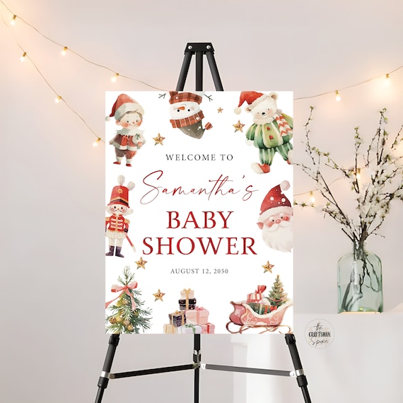 Christmas Baby Shower Welcome Sign, Santa Baby Shower Welcome Sign, Baby Shower Decorations, Winter Baby Shower Welcome Sign
