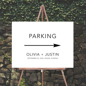 Modern Wedding Parking Welcome Sign, Arrow Parking Sign, Minimalist Wedding Parking Signage, Unique Parking Sign With Arrow, Wedding Sign