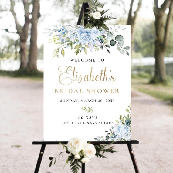 Dusty blue florals Bridal Shower Welcome Sign, Greenery Wedding Shower Decorations, Botanicals Couples Shower Sign, Eucalyptus, Herbal, LB4