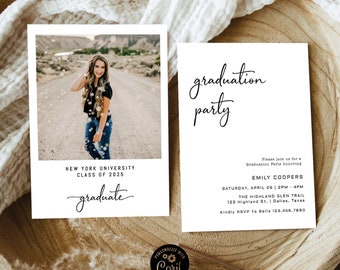 Invitación fotográfica para fiesta de graduación: Anuncio minimalista moderno, editable (descarga digital)