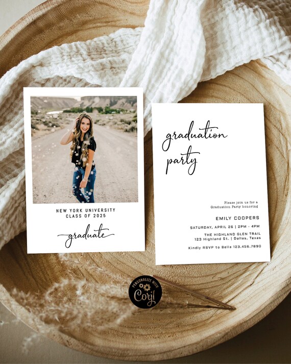 Graduation Party with Photo Invitation, Photo Graduation Announcement, Minimalist Graduation Announcement, Modern Graduation Party Invite