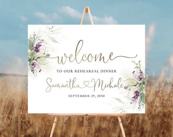 Greenery Purple Rehearsal Dinner Welcome Sign, Lavender The Night Before Sign, Green Lavender Wedding Rehearsal Sign, Lilac Wedding Sign,GPU
