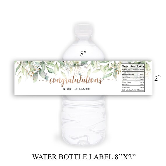 Graduation Water Bottle Labels, Customized Name, Botanical Bottle Labels , Grad Party, Graduation Decorations, Editable, Garden Green 05