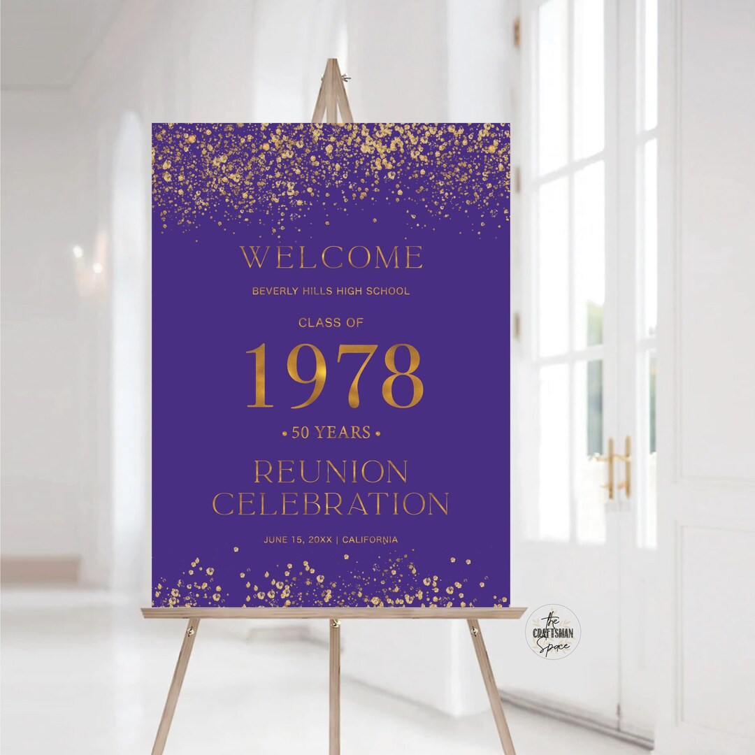 Modern Class Reunion Welcome Sign: Minimalist Reunion Decorations, Gold ...