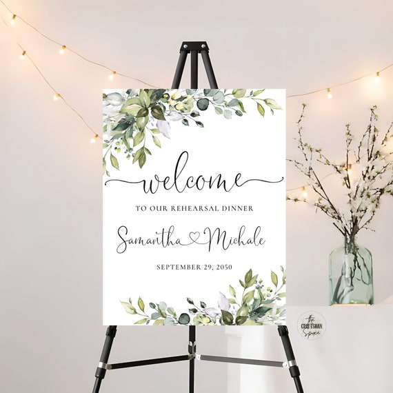 Greenery Rehearsal Dinner Welcome Sign, The night before sign, Wedding Rehearsal Sign, Wedding Sign, Wedding Decoration, Eucalyptus, HB2