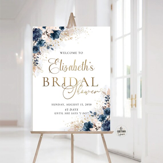 Navy Blue and Dusty Rose Bridal Shower Welcome Sign, Bridal Shower Decoration, Bridal Brunch Welcome Sign, Bridal Tea Sign, Printable, NB2