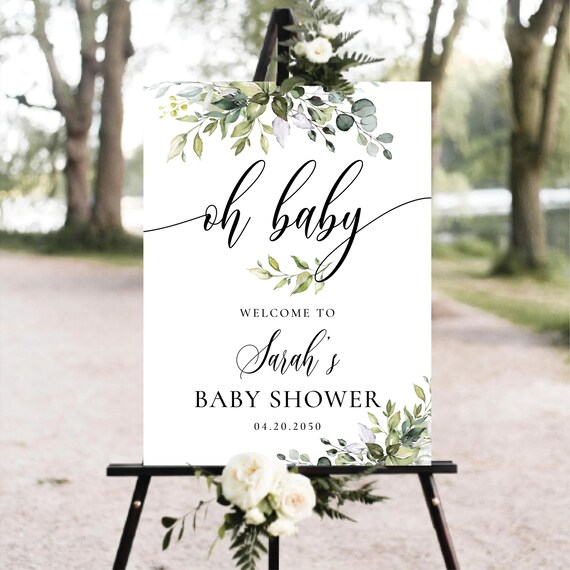 Greenery Baby Shower Welcome Sign, Eucalyptus Watercolor (Digital File, HB2)