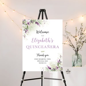 Green Lavender Quinceañera Welcome Sign, Quinceanera Sign, Quinceanera Decorations, 15th Birthday Sign, Baby shower sign, Sweet 16 sign, GPU