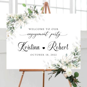 Greenery Engagement Party Welcome Sign, Engagement Party welcome Sign, We are engaged, Decorations, Rustic Engagement Party, Eucalyptus, HB3