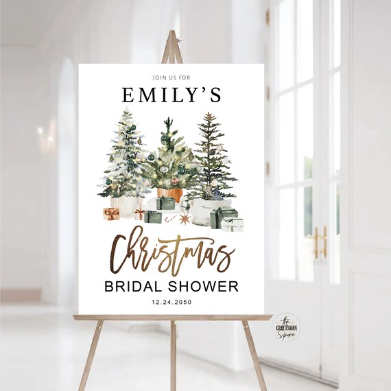 Winter Bridal Shower Sign, Christmas Bridal Shower Sign, Tis the season to be married, Christmas tree with gifts Bridal Brunch Sign, CT1
