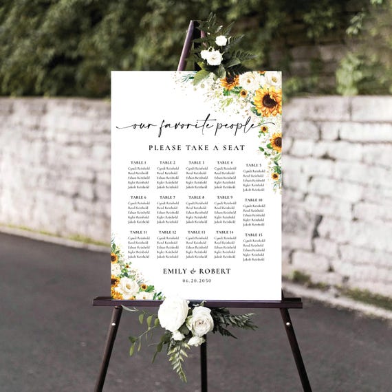 Floral Wedding Table Seating Chart, Printable Boho Wedding Seating Plan, Find Your Seat, Rustic Sunflower Wedding Table Plan, Digital file