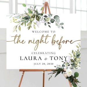 The night before Rehearsal Dinner, Rehearsal Dinner Sign, Wedding Rehearsal Sign, Wedding Welcome Sign, Greenery Welcome Sign, Poster, HB2