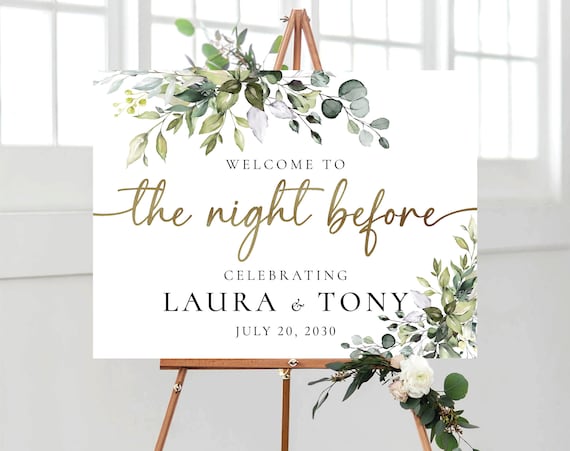 The night before Rehearsal Dinner, Rehearsal Dinner Sign, Wedding Rehearsal Sign, Wedding Welcome Sign, Greenery Welcome Sign, Poster, HB2