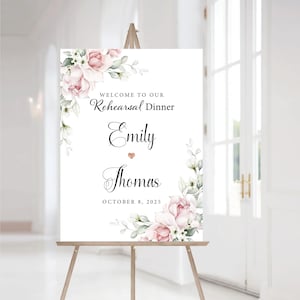 Blush pink Rose Rehearsal Dinner welcome sign, Greenry Wedding rehearsal Sign, Rehearsal Dinner, Wedding Rehearsal Decoration, A2