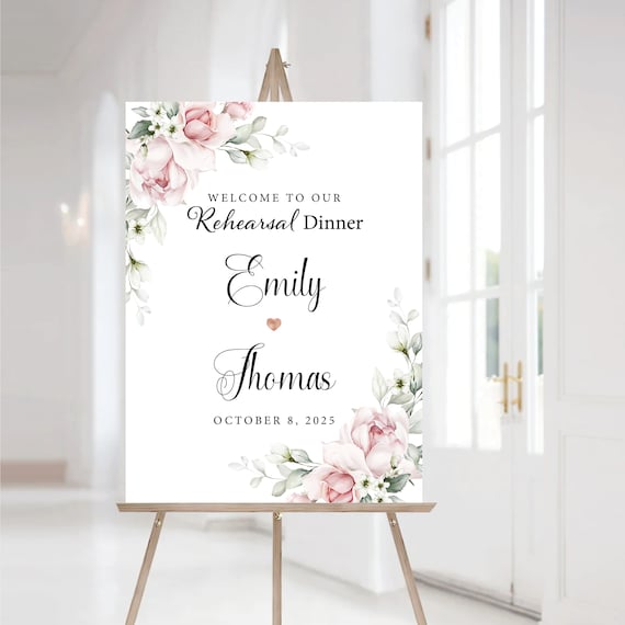 Blush pink Rose Rehearsal Dinner welcome sign, Greenry Wedding rehearsal Sign, Rehearsal Dinner, Wedding Rehearsal Decoration, A2