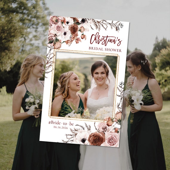 Silk Floral Bridal Shower Photo Prop,Bridal shower photo booth frame,Printable Photo Prop Frame,Silk Floral Photo Prop Frame