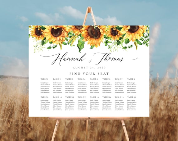 Sunflower Wedding seating chart, Wedding seating chart alphabetical, Wedding seating chart table, Wedding Seating Chart, SF1