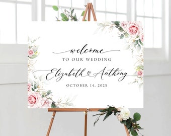 Blush Pink Floral Wedding Welcome Sign: Eucalyptus Greenery (Digital Printable)