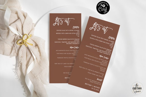 Terracotta wedding Menu Template, Modern Wedding Menu, Minimal Wedding, Wedding Table Decor, Editable, Corjl, T1