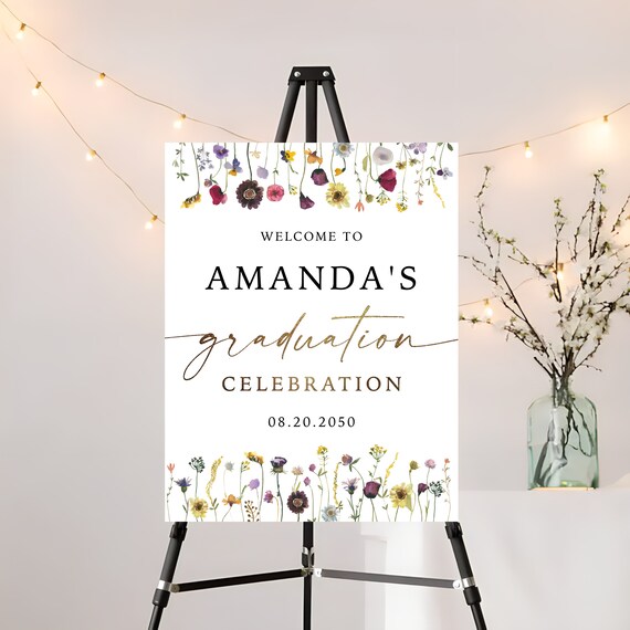 Wildflower Graduation Party Welcome Sign, Digital File Only, Grad Party Sign, Graduation Decorations, Graduation Banner, Wildflower, SFS1