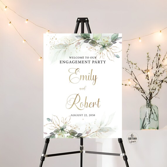 Greenery Engagement Party Welcome Sign Template, We are Engaged Sign, Engagement Party Decorations, Printable, Eucalyptus, Herbal, HB2