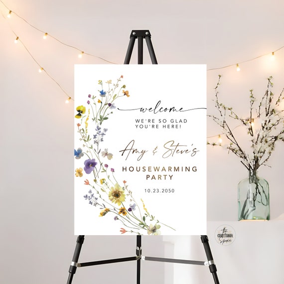 Wildflower Housewarming Party Welcome Sign, New Home Party, New House Party Sign, House warming welcome sign, Wildflower, SFS1