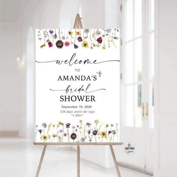 Wildflower Bridal Shower Welcome Sign, Colorful floral Wedding Shower Decorations, Boho Bridal Brunch Sign, Bridal Tea Sign, Bohemian, SFS1