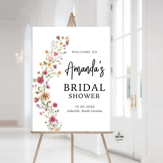 Wildflowers Bridal Shower Welcome Sign Template, Wildflowers Bridal Brunch Sign, Wedding Decor, Watercolor Wildflower, Bohemian, WIF1