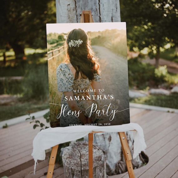 Hens Party with Photo Welcome Sign, Hen Party Decorations, Wedding Photo Sign, Minimalist Shower Sign, Couples Shower Poster, Wedding Shower