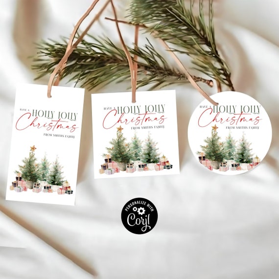 Merry Christmas Tag, Christmas Trees Tag, Holiday Gift Tag Template, Christmas Favor Tag, Circle tag, Square Tag, Personalized Tags