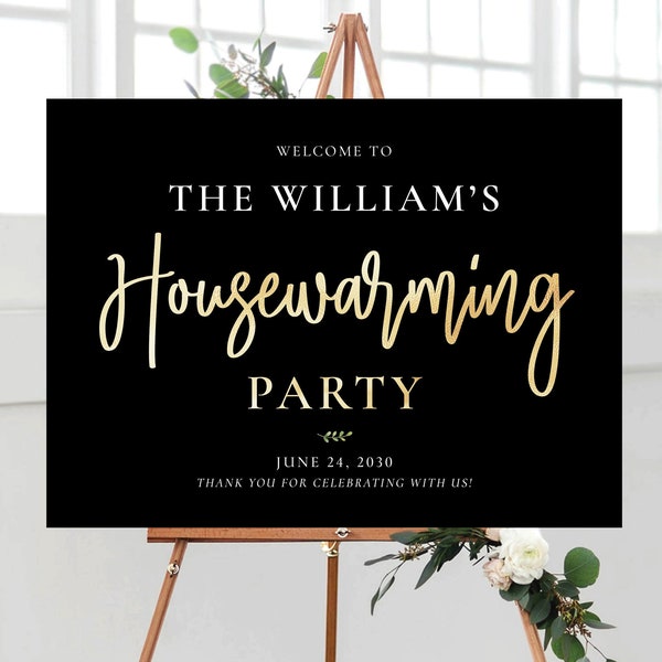 Black Gold Housewarming Party Welcome Sign, Modern New Home Party, New House Party Sign, House warming welcome sign, Minimalist