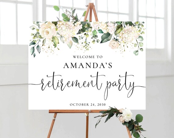 Greenery Sunny flower Retirement Party Welcome Sign, Retirement Party Sign, Retirement Celebration Sign, Retirement Decoration, HERSU3