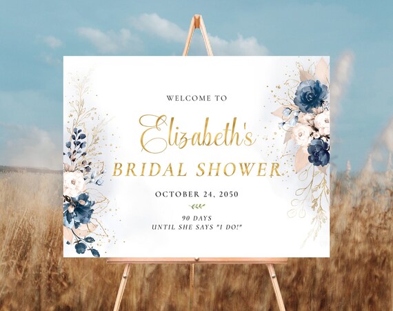 Navy Blue and Dusty Rose Bridal Shower Welcome Sign, Bridal Shower Decoration, Bridal Brunch Welcome Sign, Bridal Tea Sign, Printable, NB2