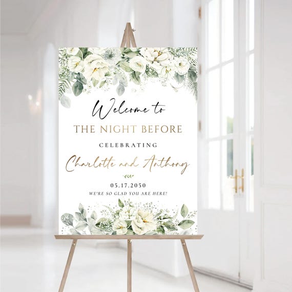 Sage Green The night before Welcome Sign, Botanicals Wedding Rehearsal Dinner Decor, Modern Photo Wedding Poster, Eucalyptus, Herbal, SG3