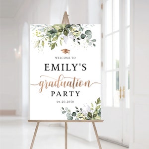 Greenery Graduation Party Welcome Sign, Digital File, Grad Party Sign, Graduation Decorations, Graduation Banner, Eucalyptus, Greenery, HB1