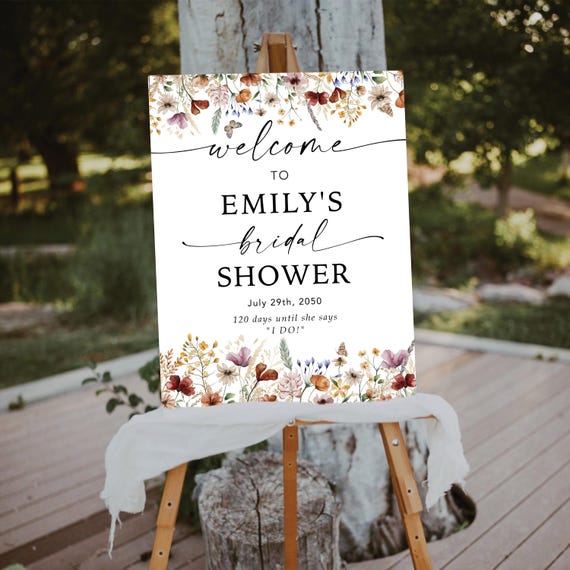 PRINTED OR DIGITAL Tiny Floral Bridal Shower Welcome Sign, Foam Board Poster, Printable Wildflower Bridal Shower Sign, Colorful Flowers,tiy
