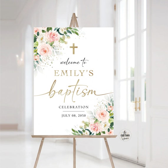 Ethereal Blush Baptism Welcome Sign, Baptism sign, First Holy Communion, Minimalist Baptism Welcome Sign, Baby shower sign, Printable, EB3