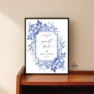 Blue Porcelain Please Sign Our Guestbook Sign, Modern Wedding Guestbook, Sign Our Guestbook Sign, Floral Chinoiserie Wedding Signage, BP1