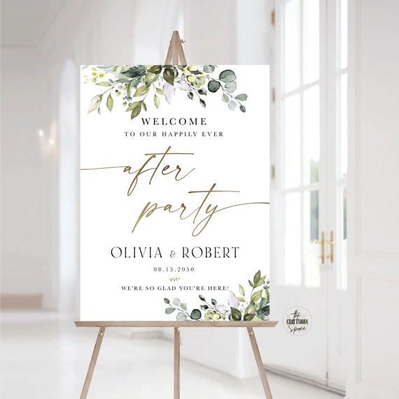 Greenery Happily Ever After Party Welcome Sign, Reception Sign, Welcome To Our Happily Ever After Party Sign, Wedding Sign, Eucalyptus, HB2