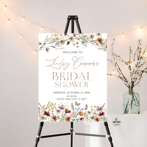 Tiny Florall Bridal Shower Welcome Sign, Wildflower Bridal Shower Sign, Bridal Shower Decorations, Bridal Brunch Sign, Bridal Tea Sign, TIY