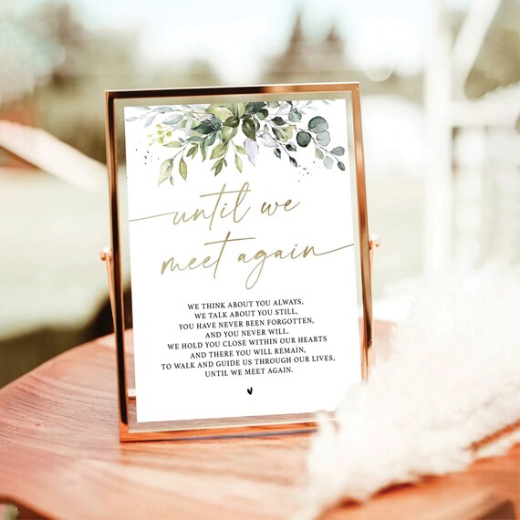 Greenery In Loving Memory Sign, Until We Meet Again Sign, Forever in Our Hearts, Memorial Sign, Memory Table Sign, Herbal, Eucalyptus, HB2