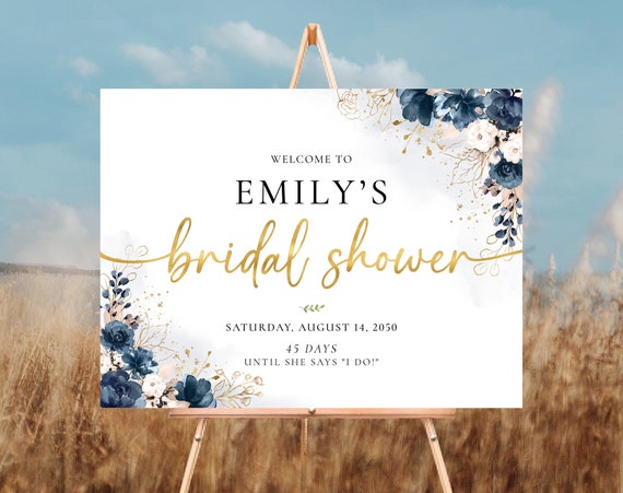 Navy Blue and Dusty Rose Bridal Shower Welcome Sign, Bridal Shower Decoration, Bridal Brunch Welcome Sign, Bridal Tea Sign, Printable, NB2