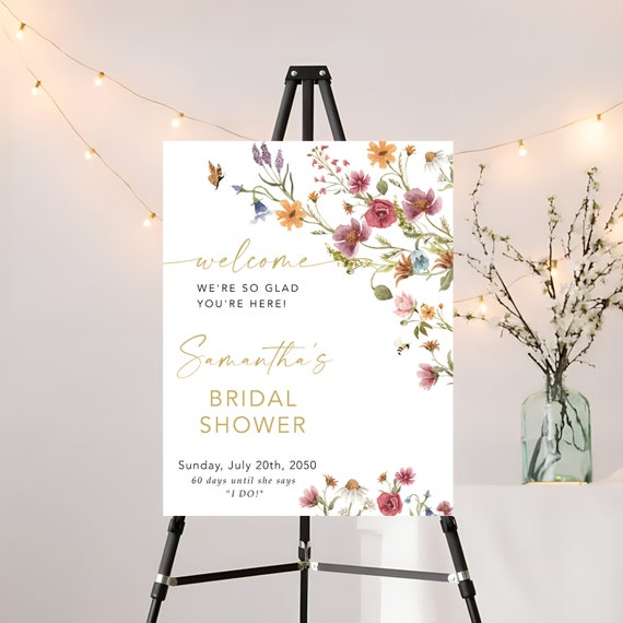 Wildflowers Bridal Shower Welcome Sign Template, Wildflowers Bridal Brunch Sign, Wedding Decor, Watercolor Wildflower, Bohemian, WIF1