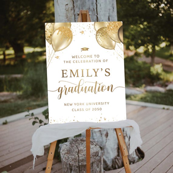 Graduation Party Welcome Sign, Golden Graduation Decoration, Gold Glitter, Graduation Decorations, Graduation Party Poster, Grad Party Sign