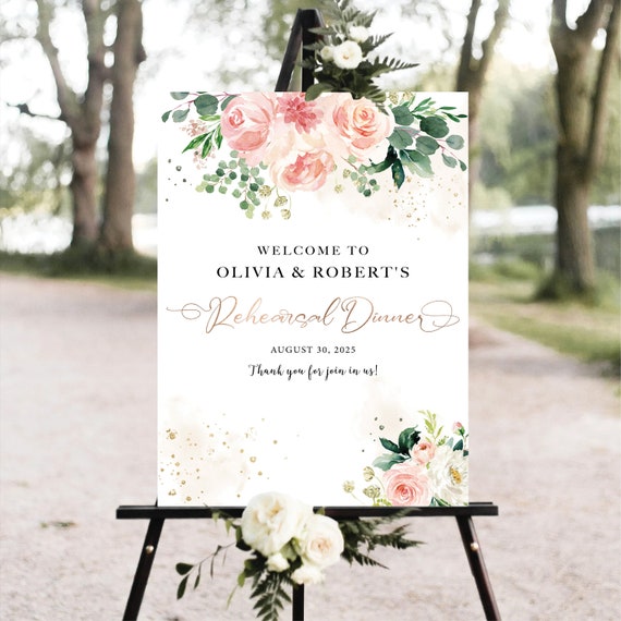 Rose Wedding Rehearsal Dinner, Flower Wedding Sign, Rehearsal Dinner Sign, Wedding Rehearsal Sign, Welcome Sign, Wedding Welcome Sign, EB4
