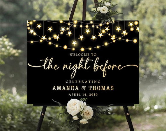 Black and Gold The night before Welcome Sign, Modern Rehearsal Dinner Decor, Minimalist Photo Wedding Rehearsal Poster, Elegant Wedding Sign