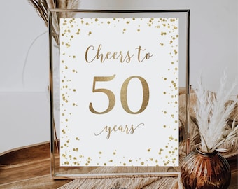 Cheers to 50 Years Sign: Golden Anniversary Party Decor, Minimalist (Digital File)