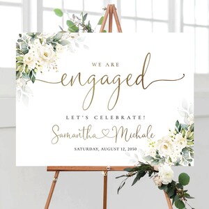 White roses Engagement party Welcome Sign, Cream roses Engagement Party Decor, We are engaged, Bohemian, White Roses, Decoration, WR3