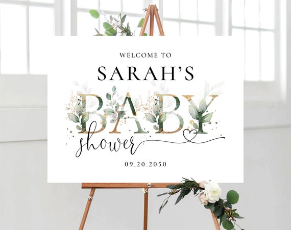 Greenery Baby Shower welcome Sign, Baby shower welcome sign, Greenery Gold, Baby shower decorations, Greenery, Eucalypyus, Printable